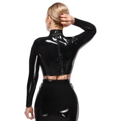 Late X svartur opin latextoppur vi� longum ermum
