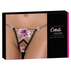 Cottelli svartur strongur vi� bl�mubroder�i og perlum