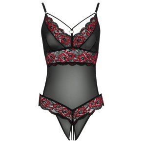 Cottelli svart og reytt blondu-body