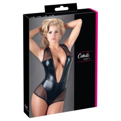 Cottelli svart body vi� wetlook og neti