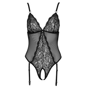 Cottelli svart net- og blondu-body vi� sokkahaldarum