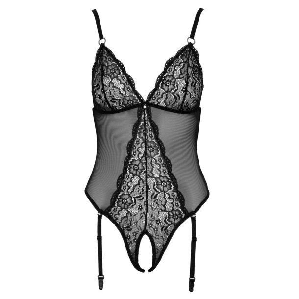 Cottelli svart net- og blondu-body vi� sokkahaldarum